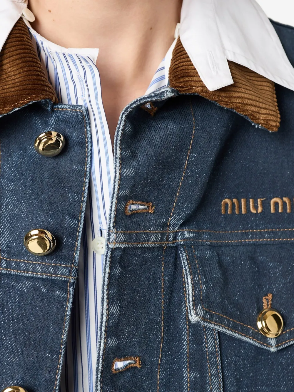 Miu Denim spencer met ribfluwelen kraag Blauw