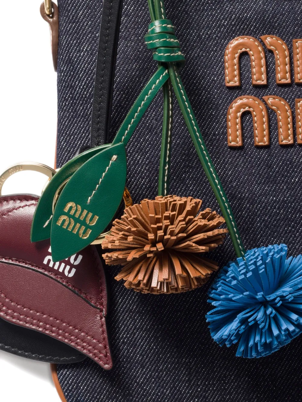 Miu Leren sleutelhanger met blad detail Groen