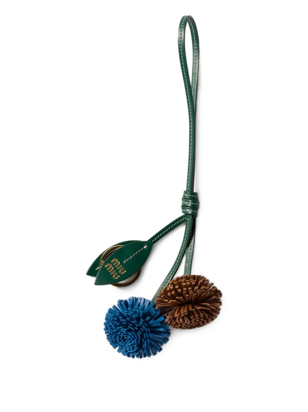 Miu Miu Leather Leaf-detail Keyring In Green