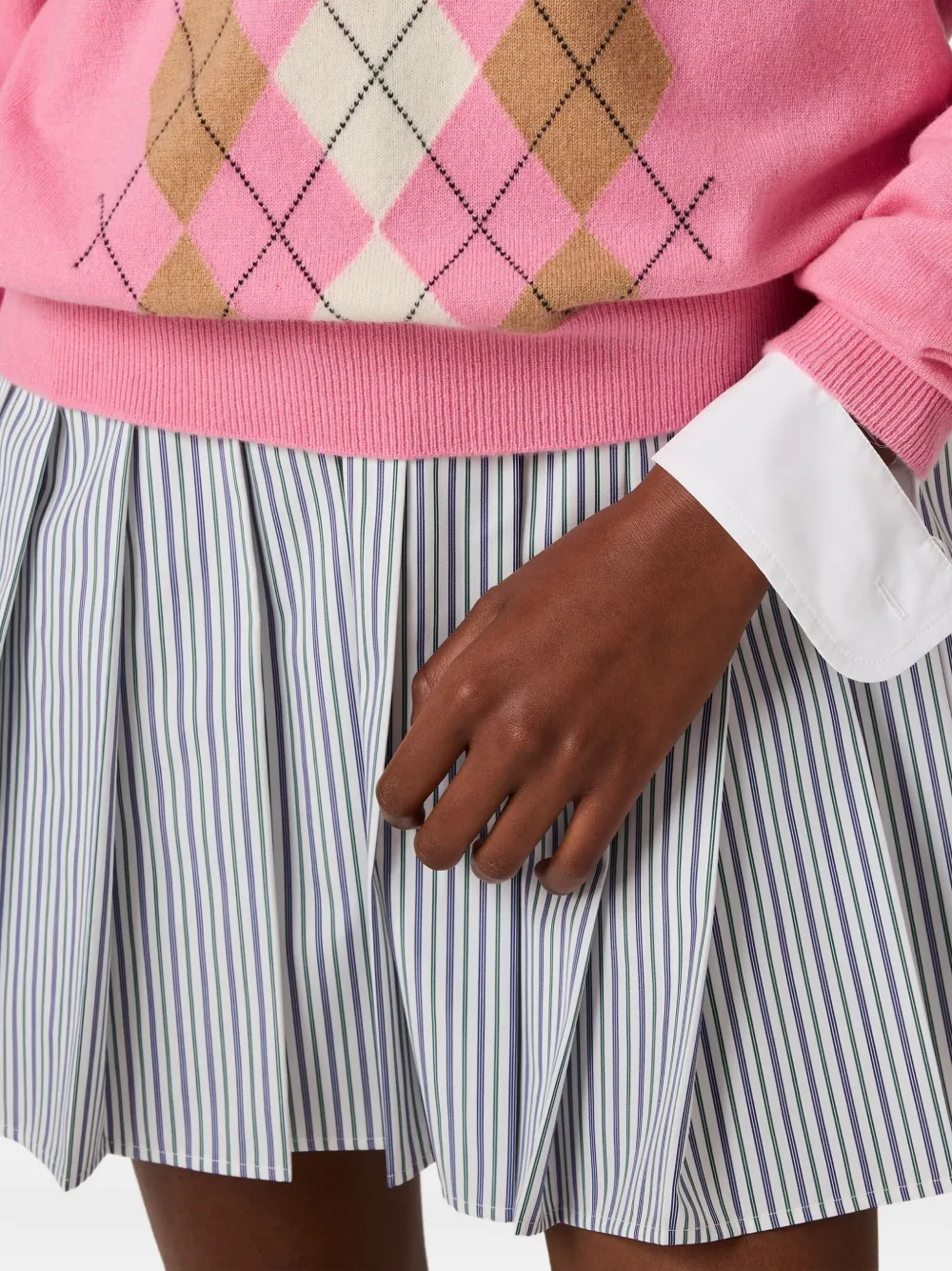 Miu pleated striped mini shirt dress Wit