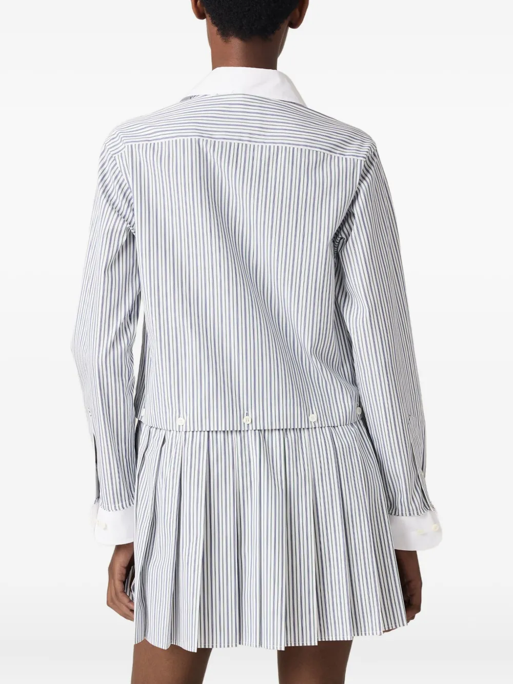 Miu pleated striped mini shirt dress Wit