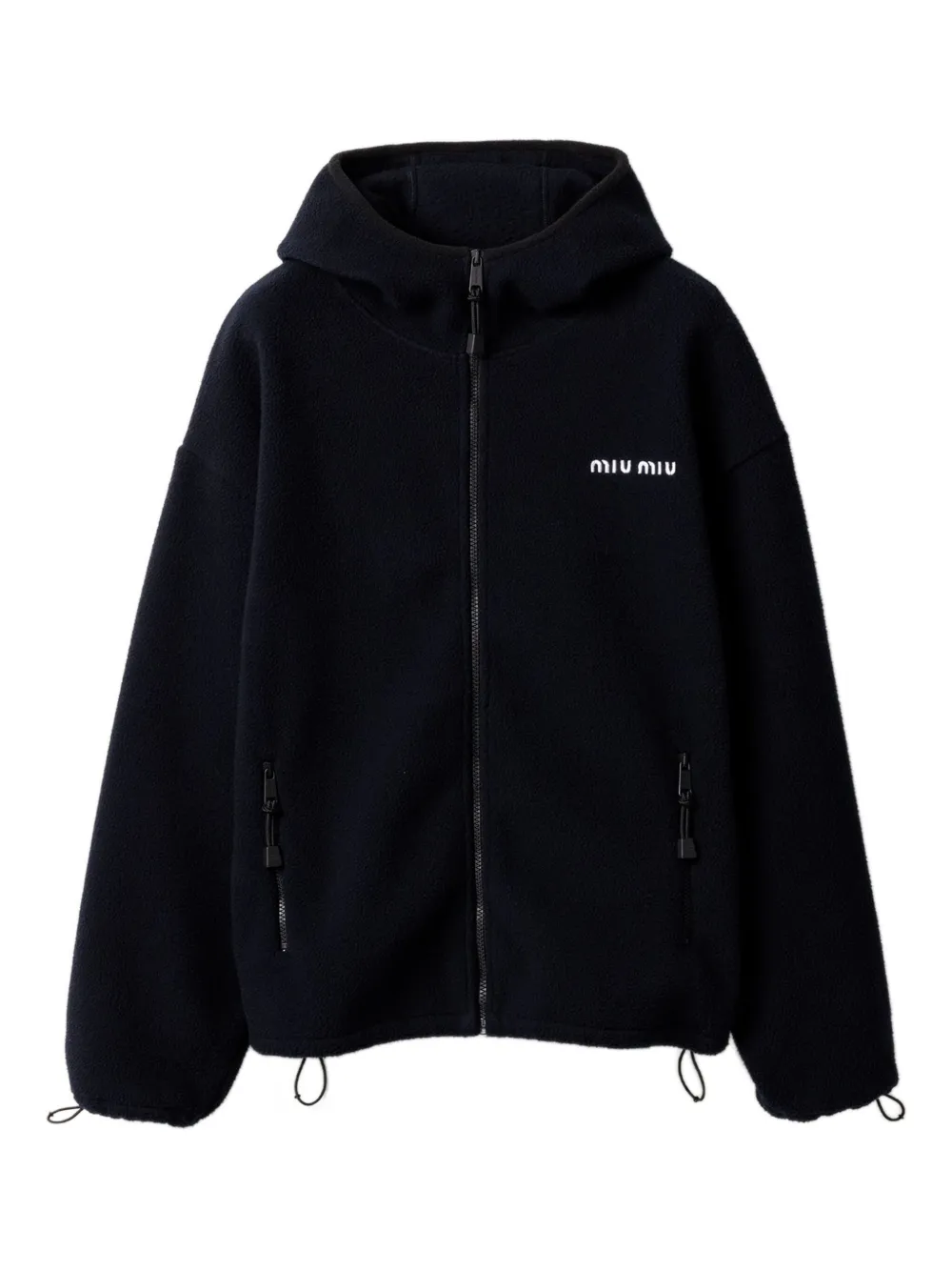 Miu Miu Cotton Fleece Zip-front Hoodie In Blue