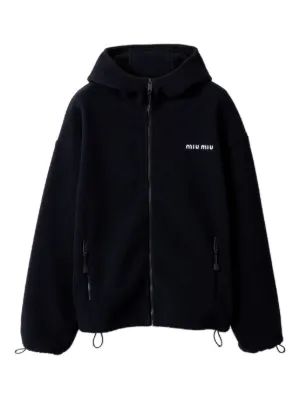 【ミュウミュウ】コットン ジップアップ パーカー フーディ グレー 刺繍入り コットン フーディー | Miu Miu