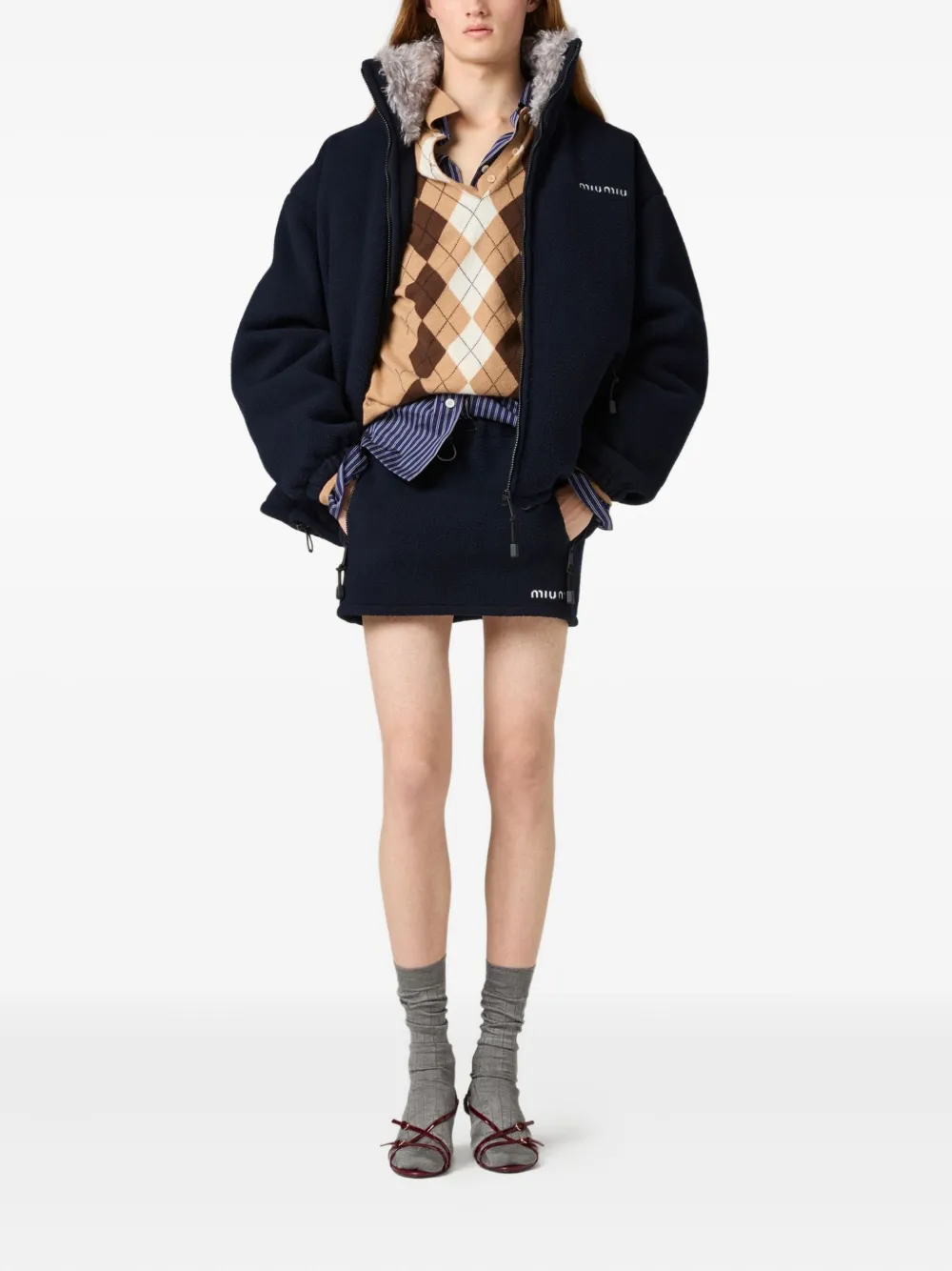 Miu Miu Argyle Pattern Cashmere Sweater With Polo Collar In Multi