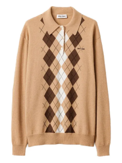 Miu Miu argyle three-button polo sweater