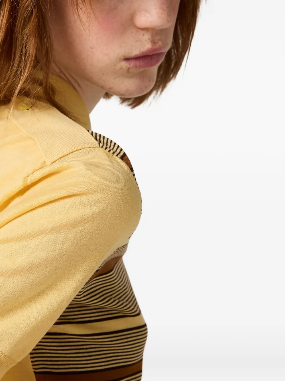 Miu Gestreept poloshirt met intarsia logo Geel