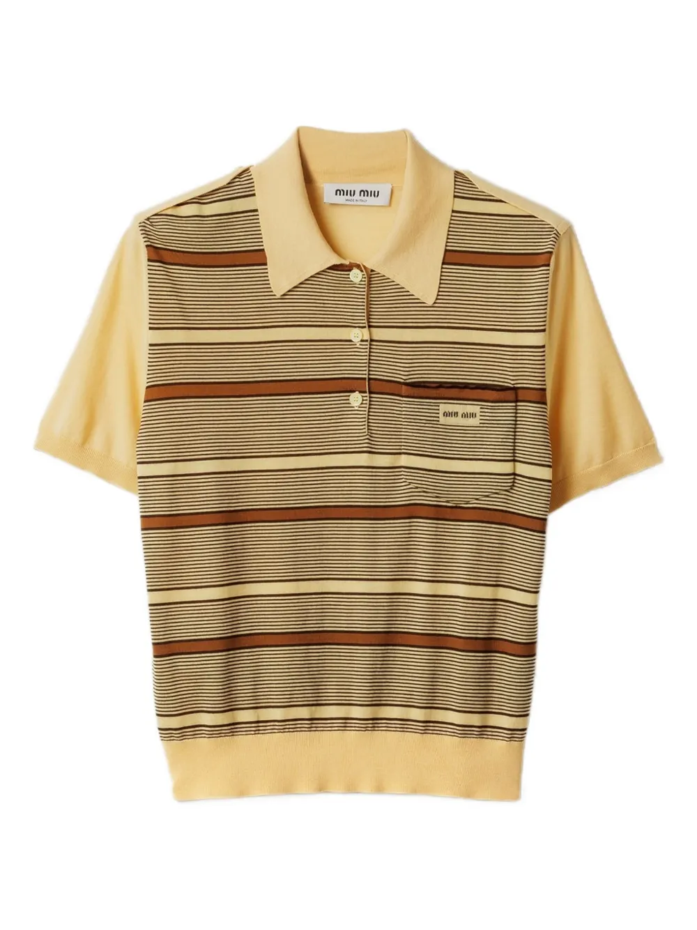 Miu Miu Striped Intarsia Logo Polo Shirt In Yellow
