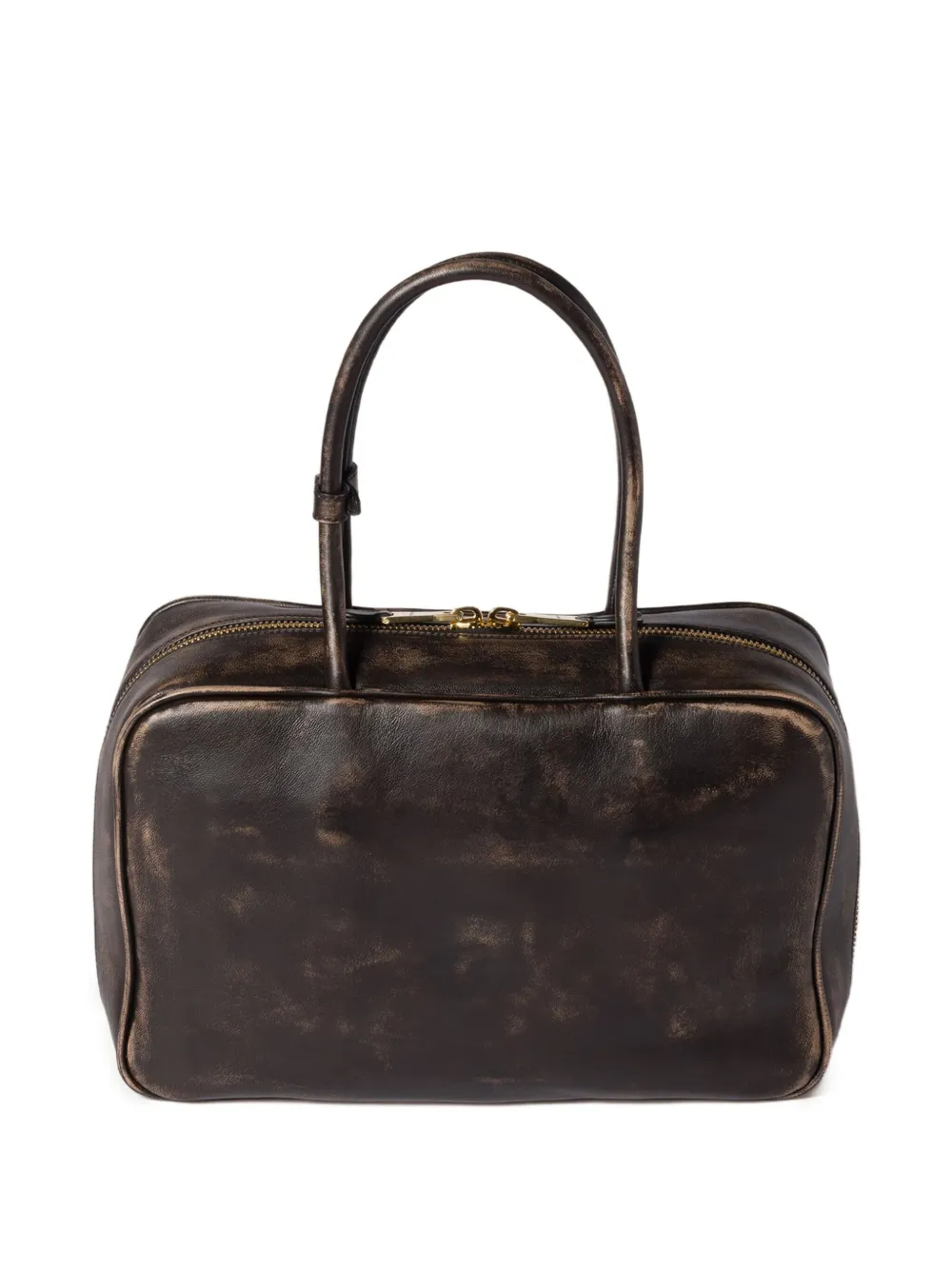 Miu Miu Beau Logo-embossed Zip-top Tote Bag In Brown