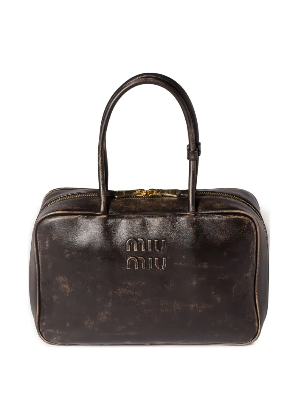 Miu Miu Beau Logo-embossed Zip-top Tote Bag In Brown