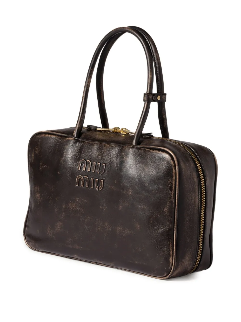 Miu Miu Beau Logo-embossed Zip-top Tote Bag In Brown