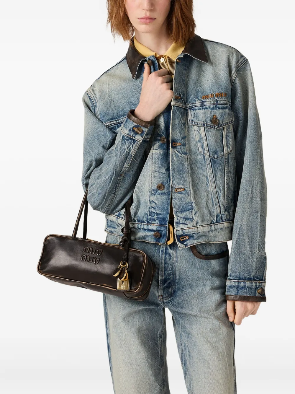 Miu Miu Beau shopper met logo-reliëf - Bruin