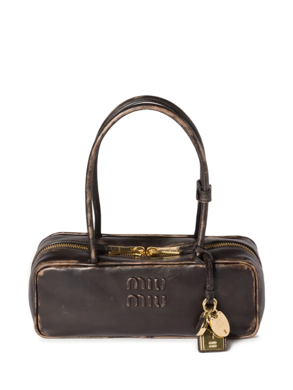 Miu Beau shopper met logo-reliëf Bruin