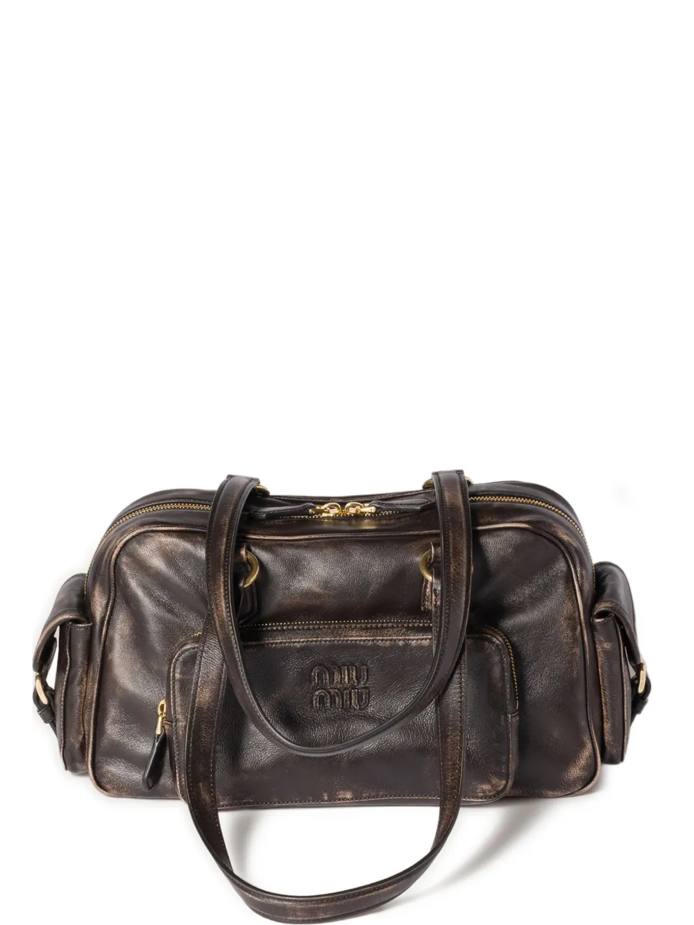 Miu Miu Pocket logo-embossed tote bag | Brown | Image 1