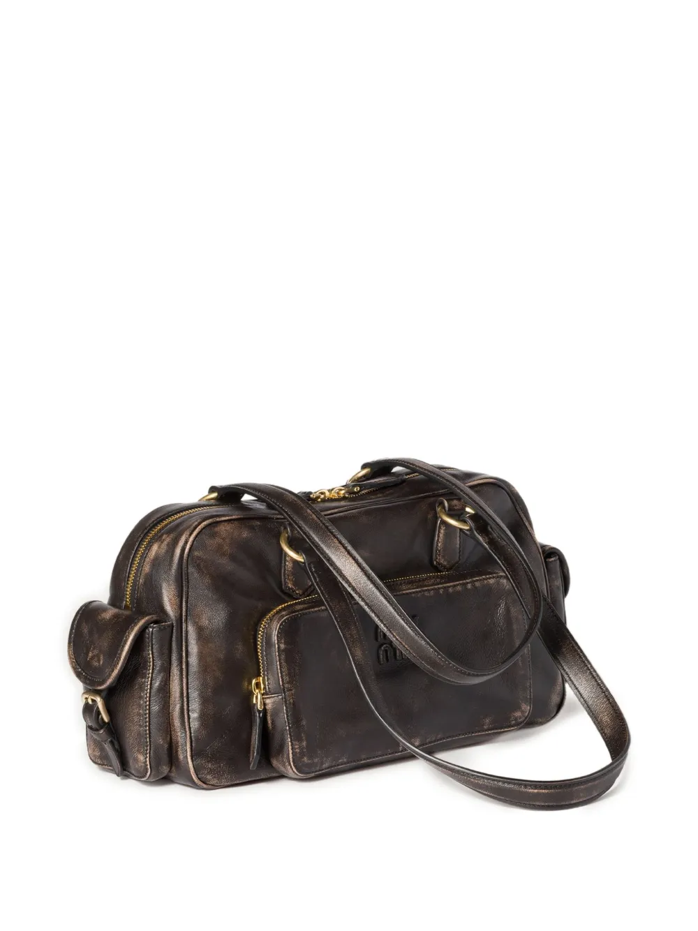 Miu Miu Pocket Logo-embossed Tote Bag In Brown