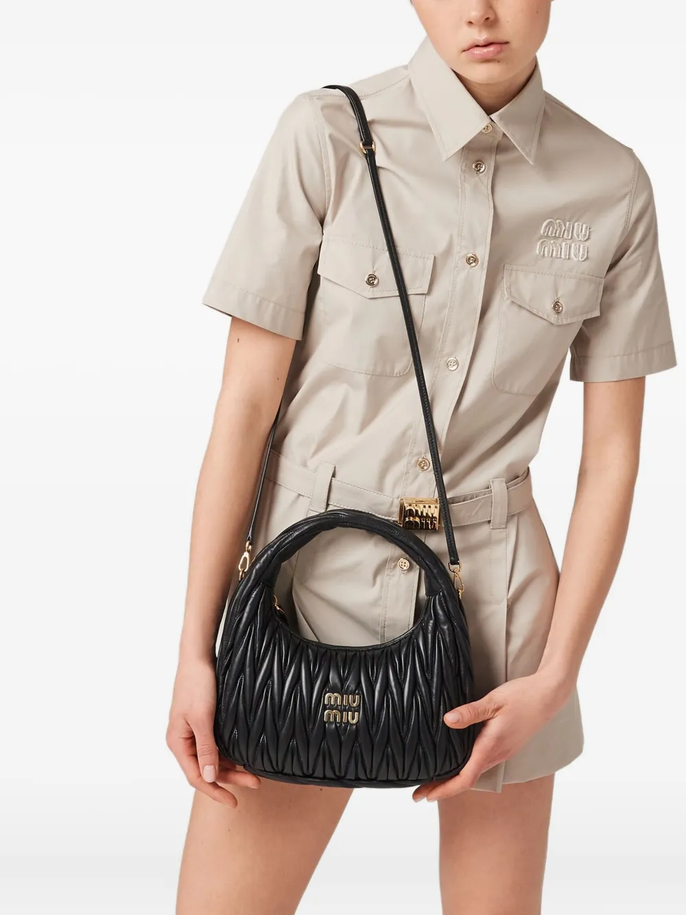 Miu Wander matelassé leather tote bag Zwart