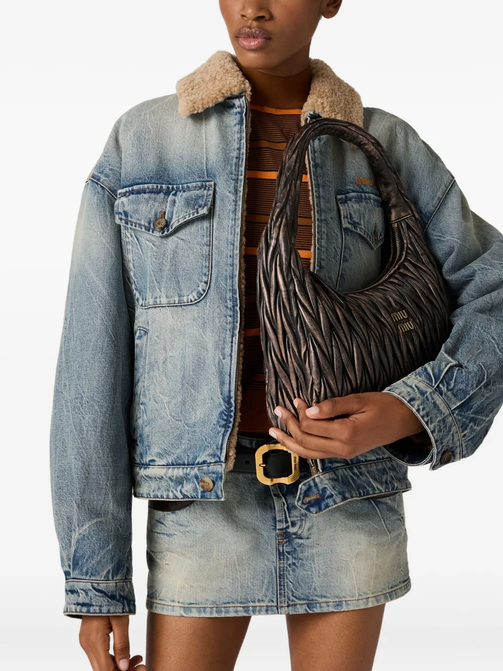 Miu Miu Wander Matelassé Leather Shoulder Bag In Brown