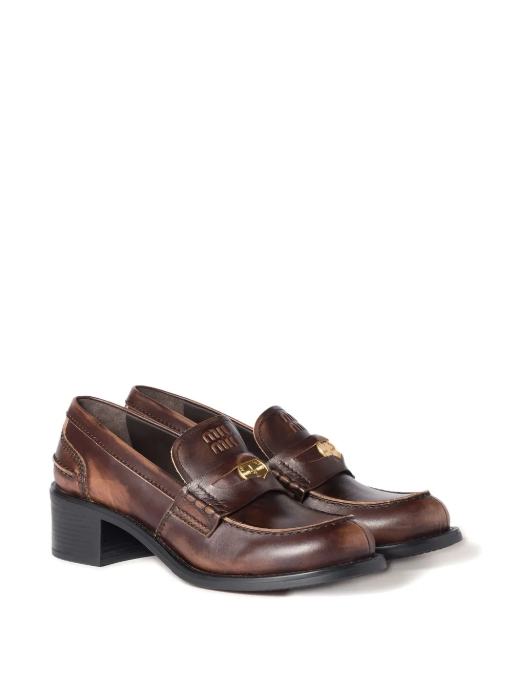 Miu 50mm leather band coin loafers Brown