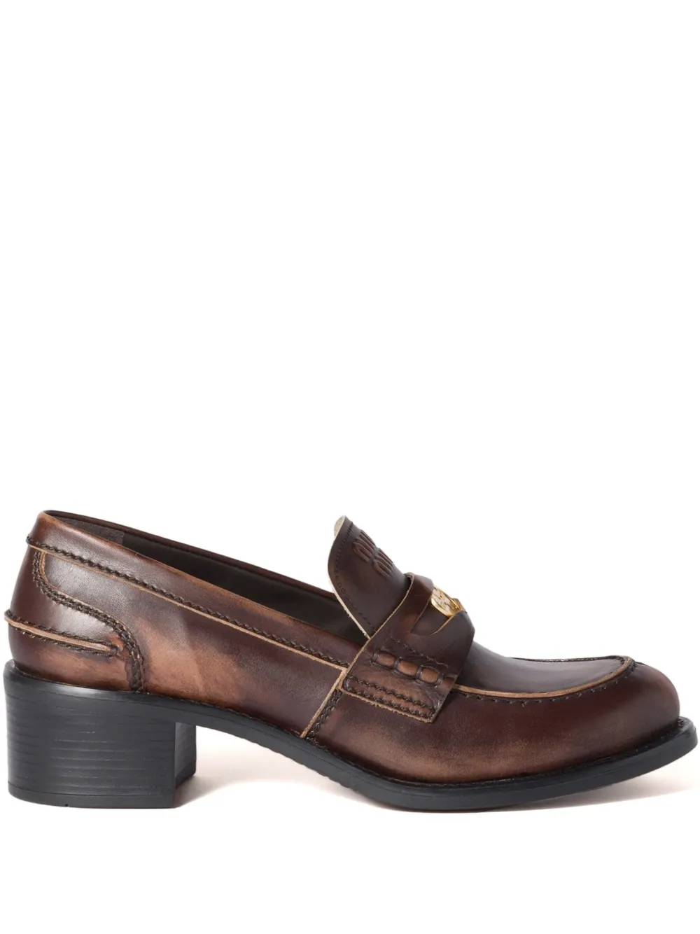 Miu Miu 50mm Leather Band Coin Loafers In Brown