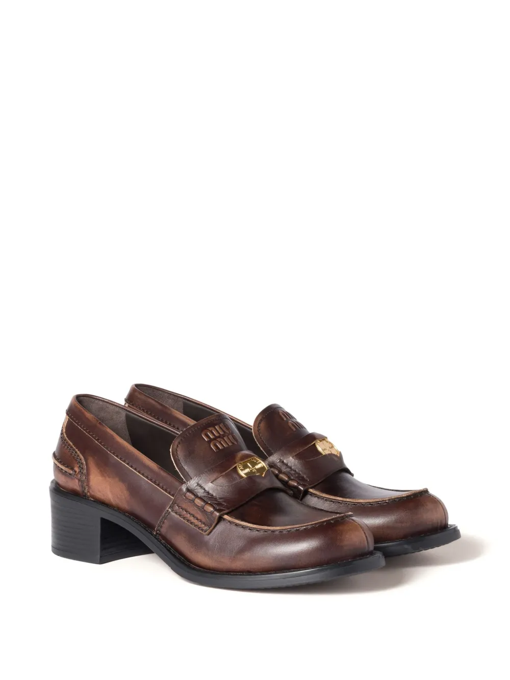 Miu 50mm leren loafers met band Bruin