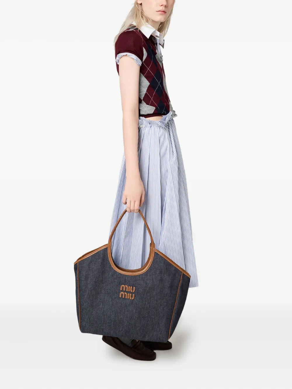 Miu Miu Ivy leather-trimmed denim shoulder bag | Image 2