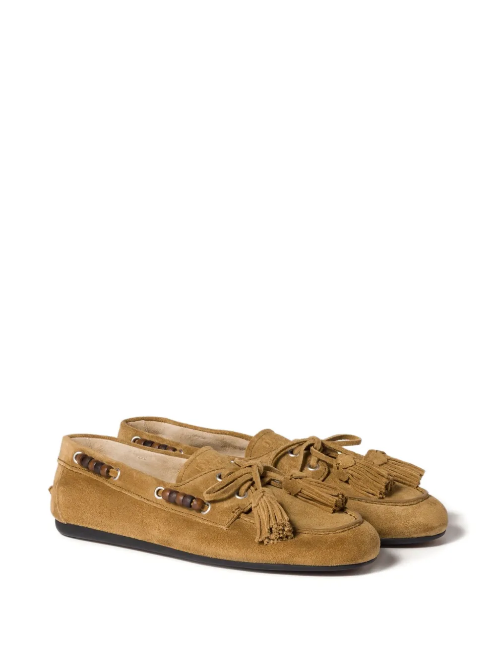 Miu Miu Suede Tassel Loafers In Green