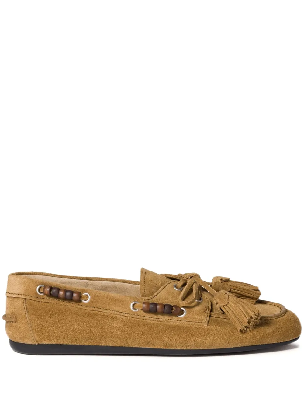 Miu Miu Suede Tassel Loafers In Green