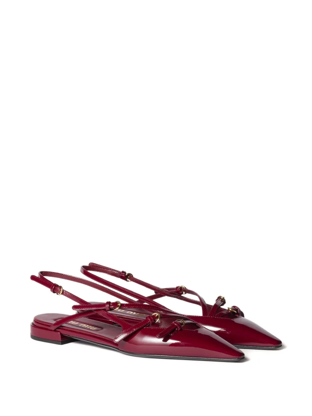 Miu patent-leather slingback flat pumps Red