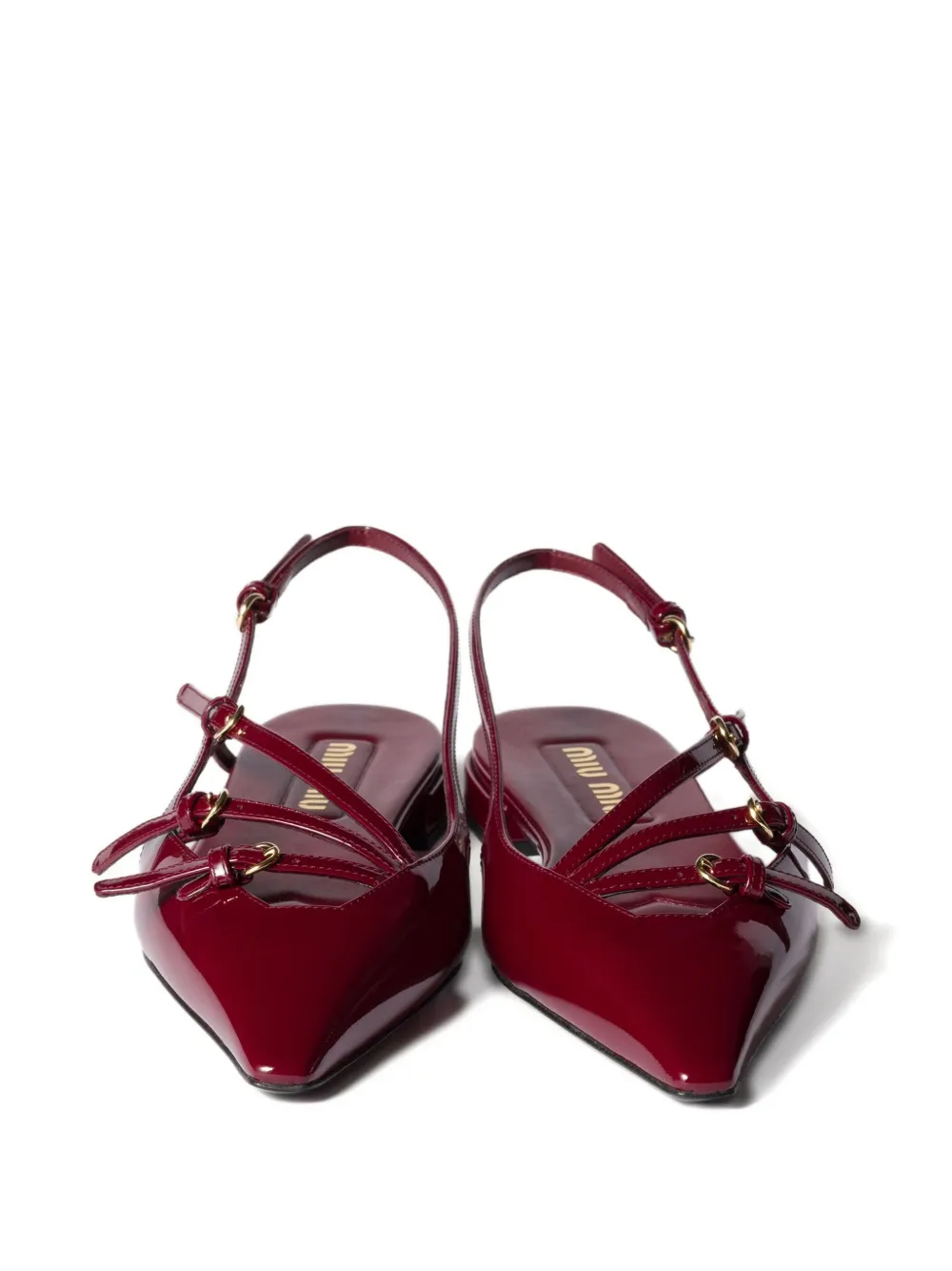 Miu patent-leather slingback flat pumps Red