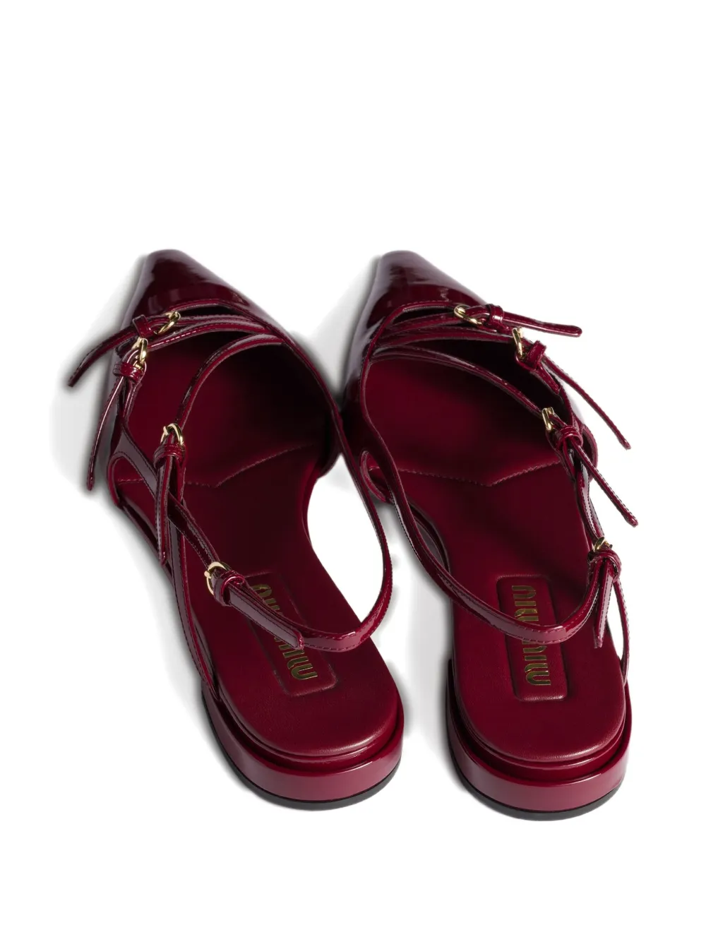 Miu patent-leather slingback flat pumps Red
