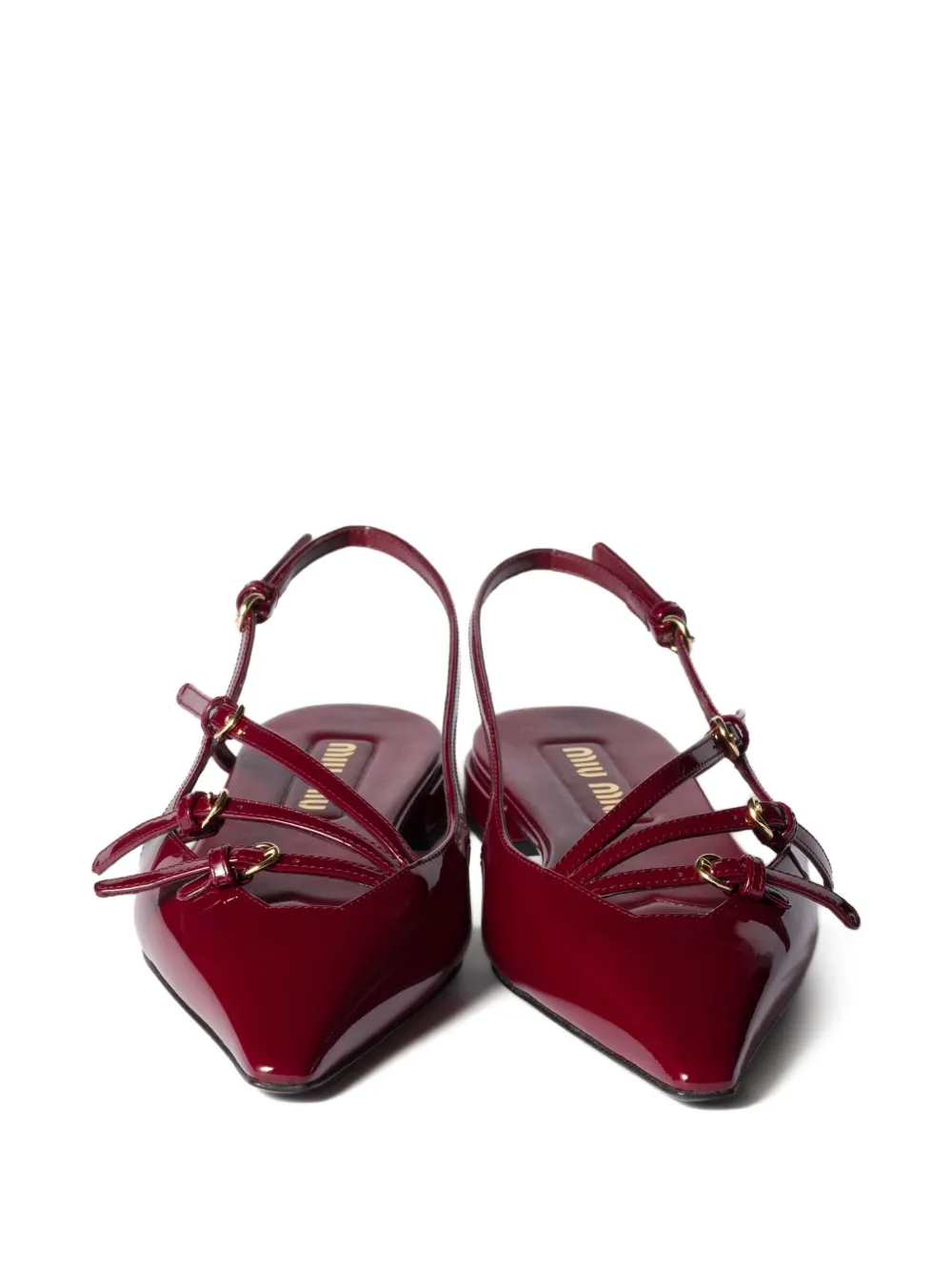 Miu patent-leather slingback flat pumps Red