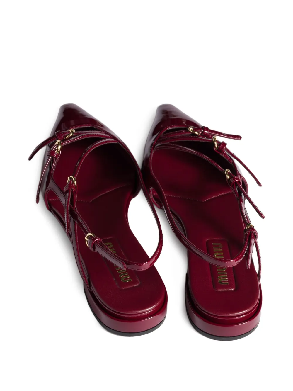 Miu patent-leather slingback flat pumps Red