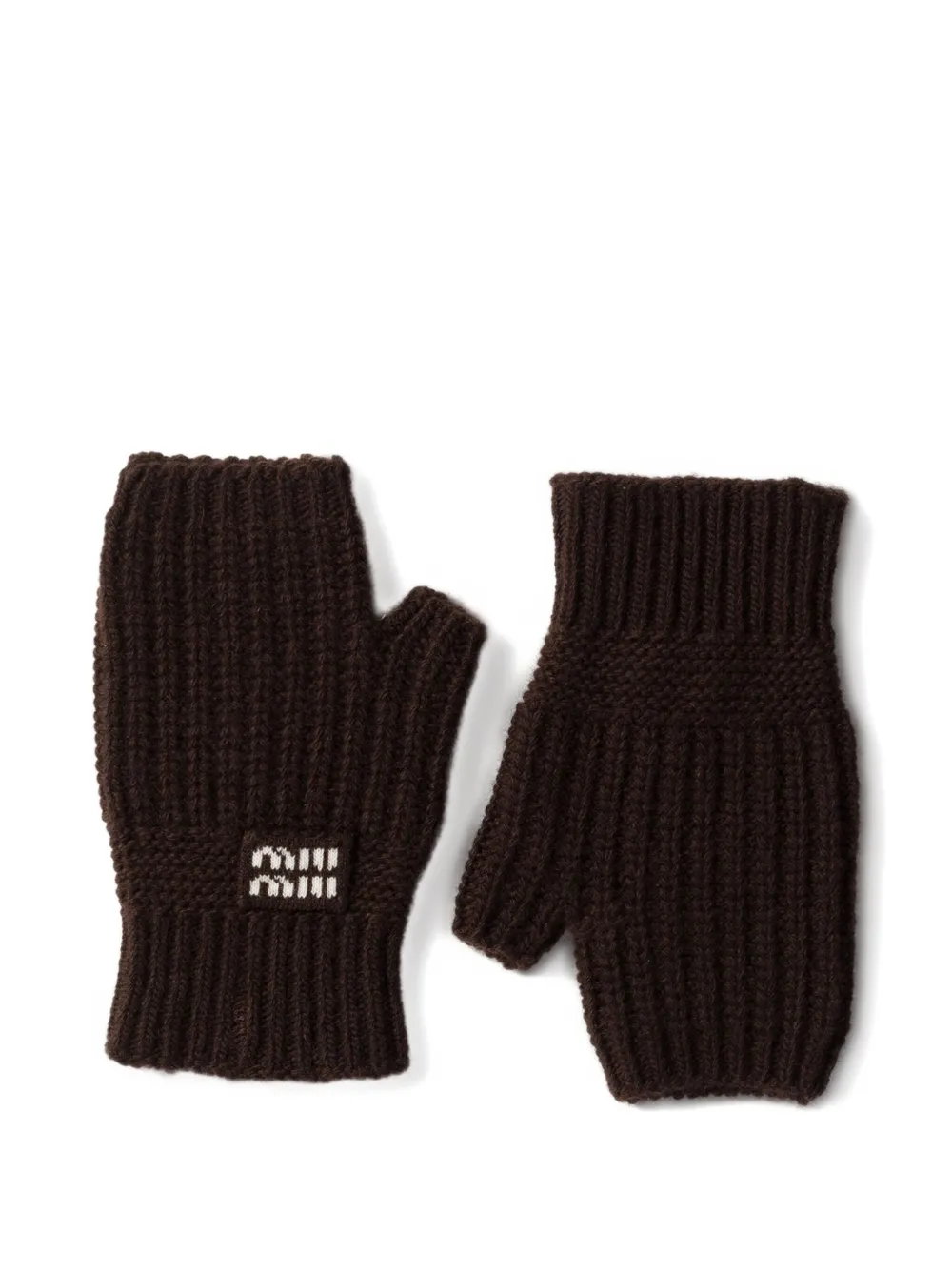 Miu Miu logo-detail fingerless gloves | Brown | Image 1