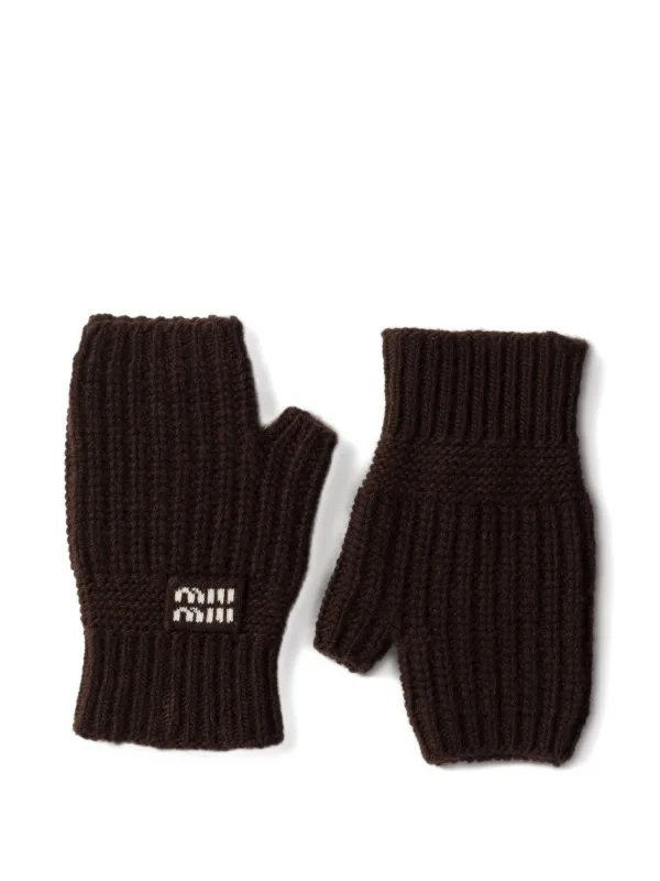 Miu Miu logo-detail Fingerless Gloves | Brown | FARFETCH