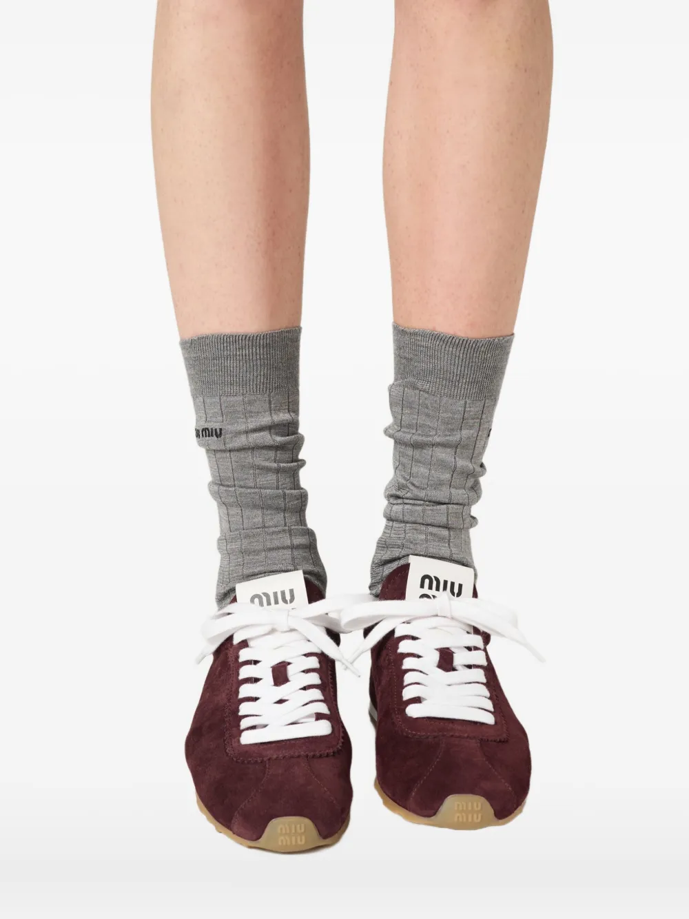 Miu Miu Plume Suede Sneakers In Red