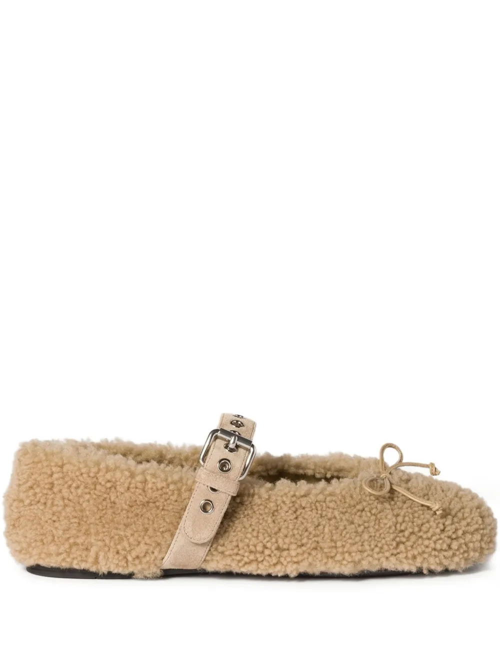 Miu Lammy ballerina's met gespband Beige