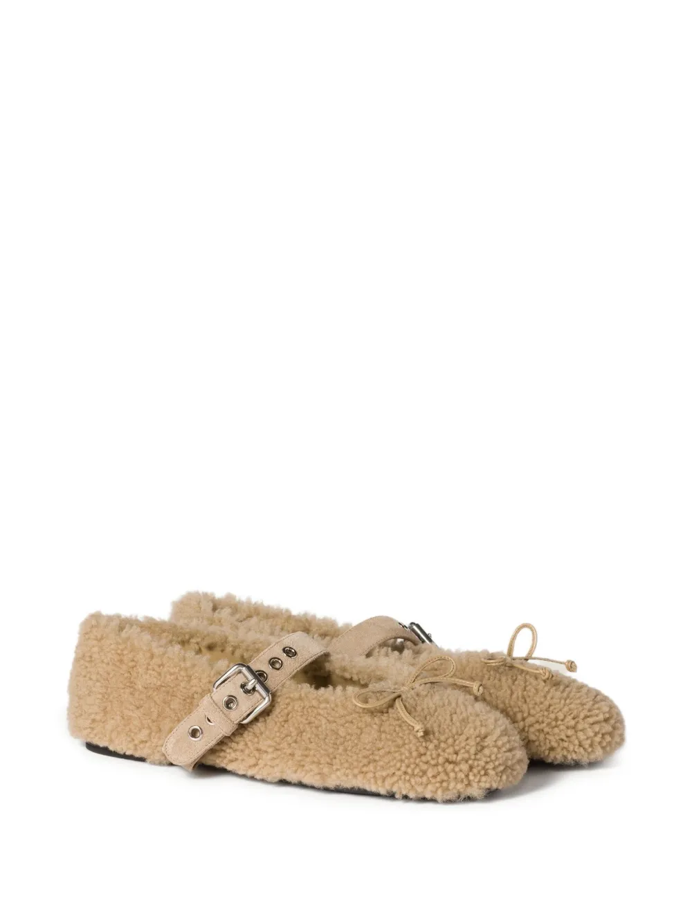 Miu Lammy ballerina's met gespband Beige