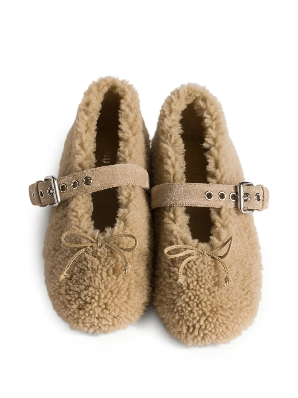 Miu Lammy ballerina's met gespband Beige