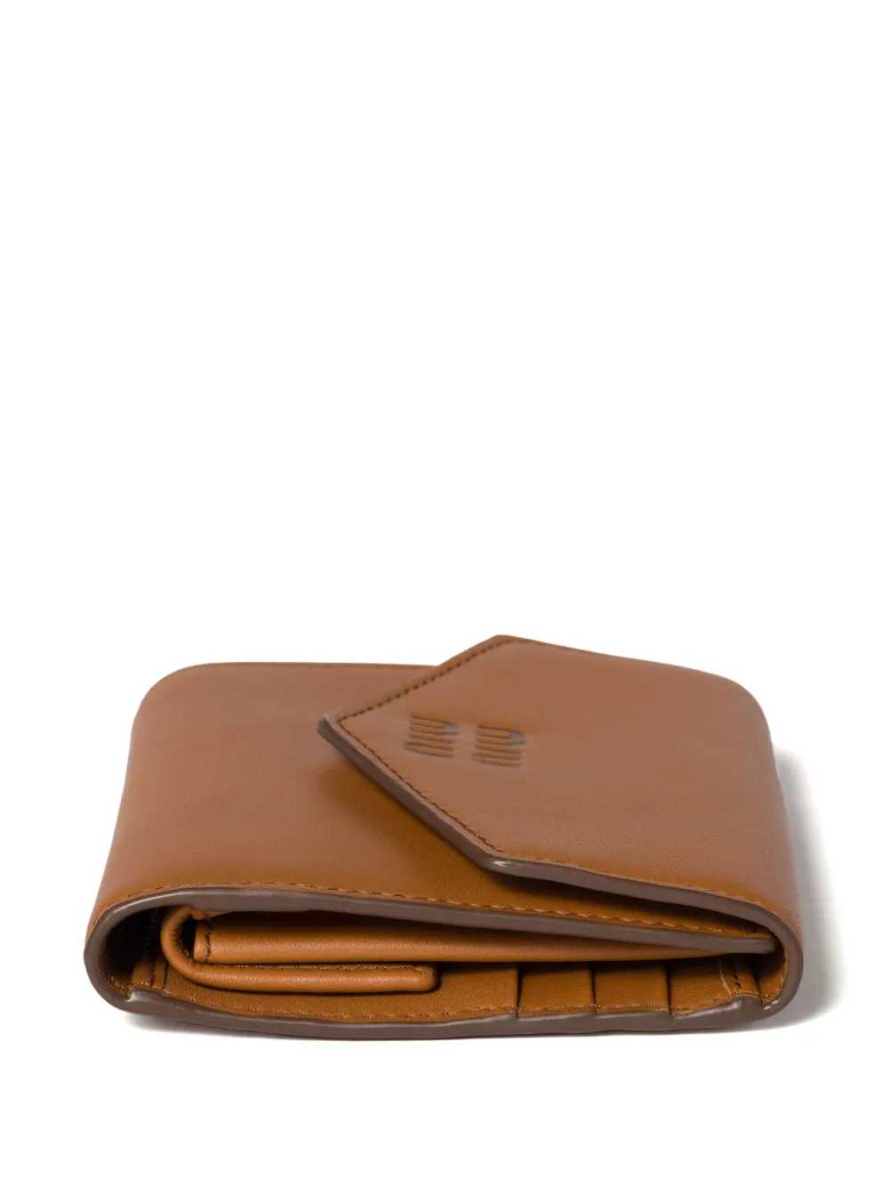Miu Miu Debossed-logo Leather Wallet In Brown