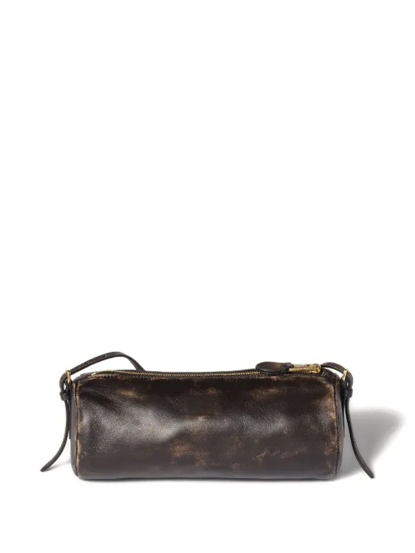 Miu Miu embossed-logo Cylinder Shoulder Bag | Brown | FARFETCH