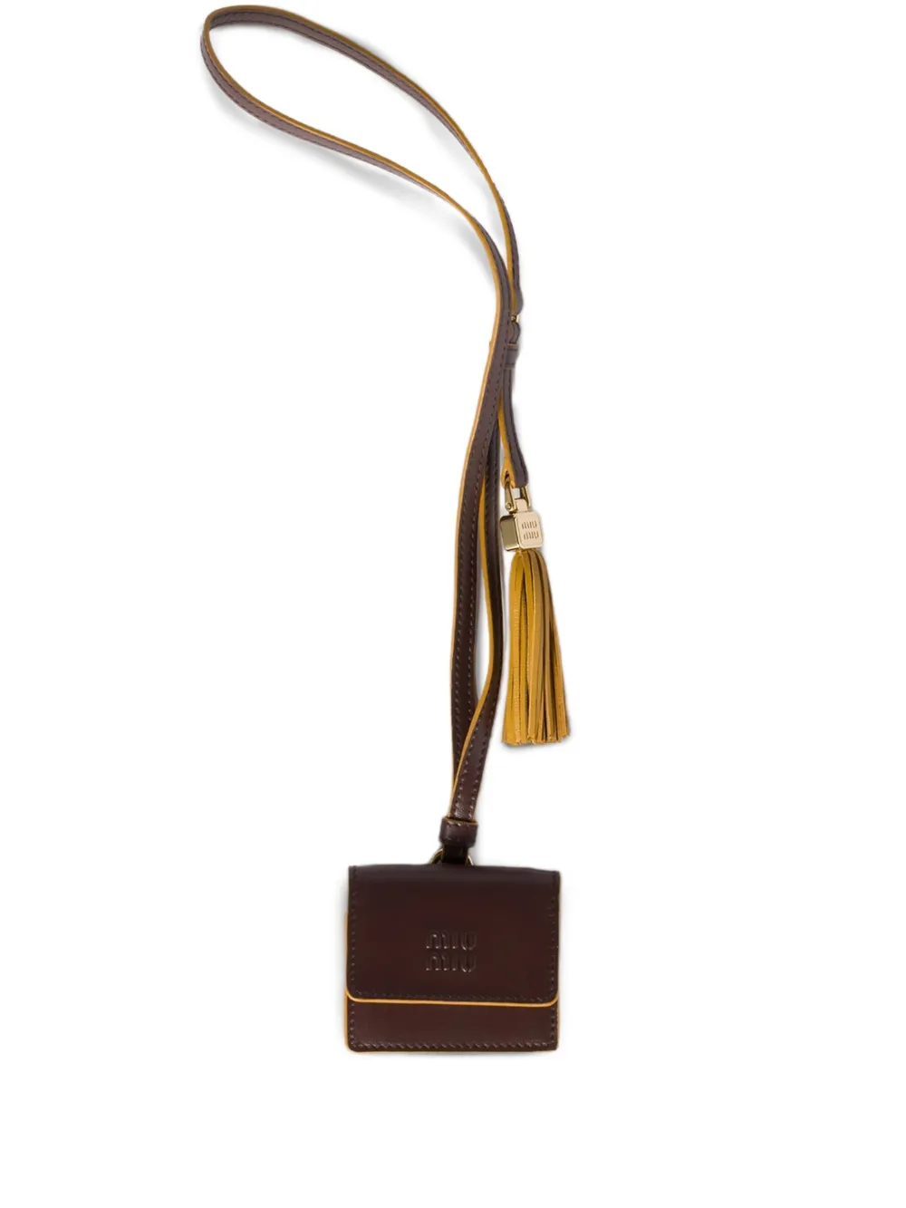 Miu Miu Embossed-logo Leather Charm In Brown