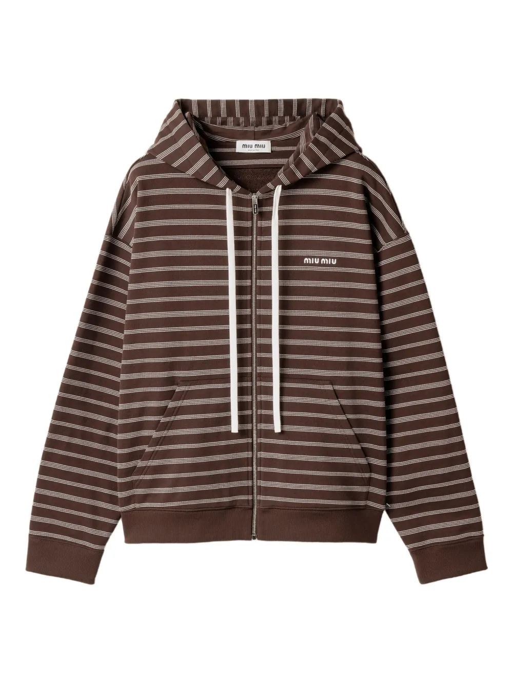 Miu Miu Hooded Zip-up Sweatshirt In Brown