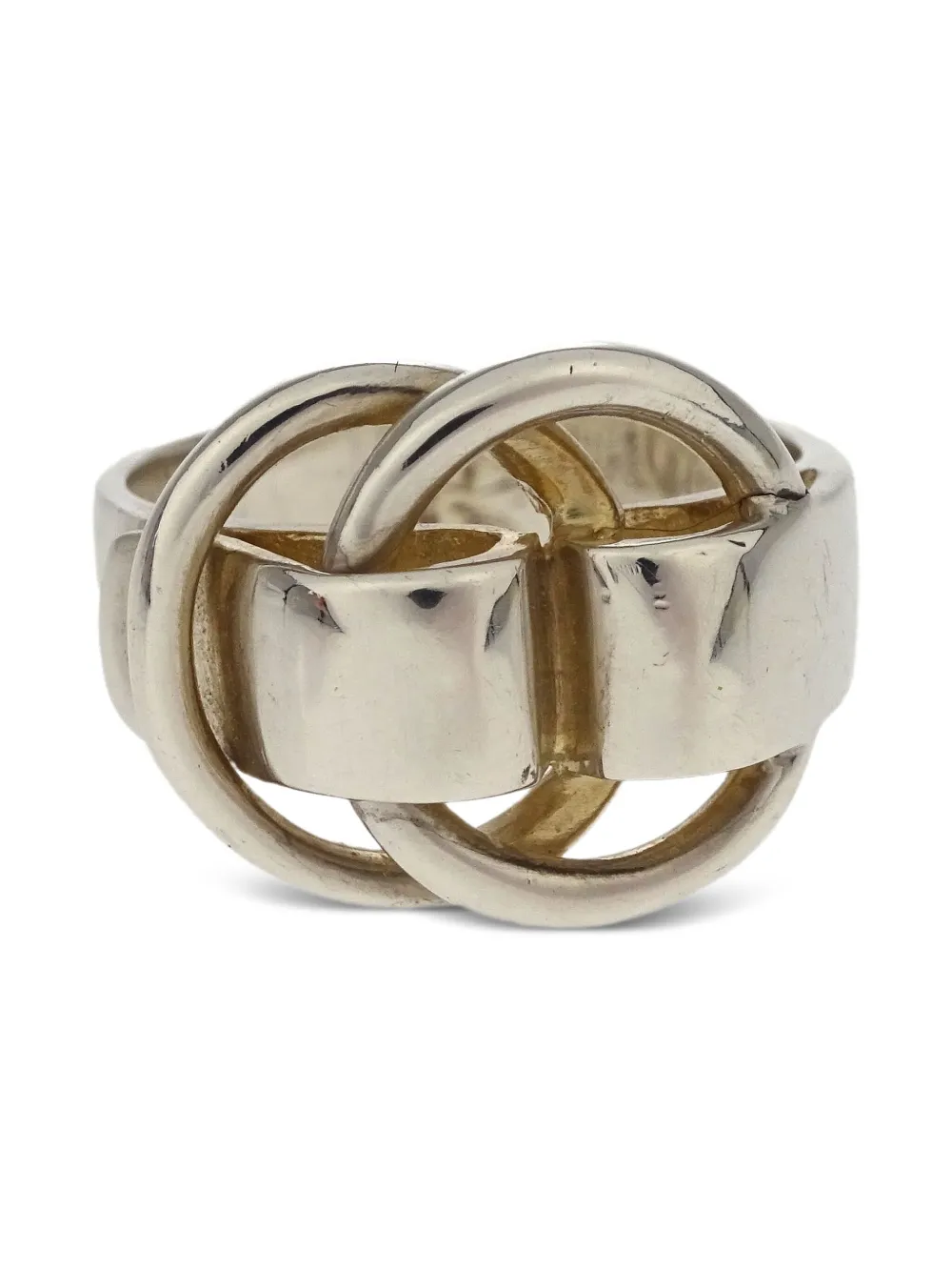Pre-owned Hermes 1990 Deux Anneaux Ring In Silver