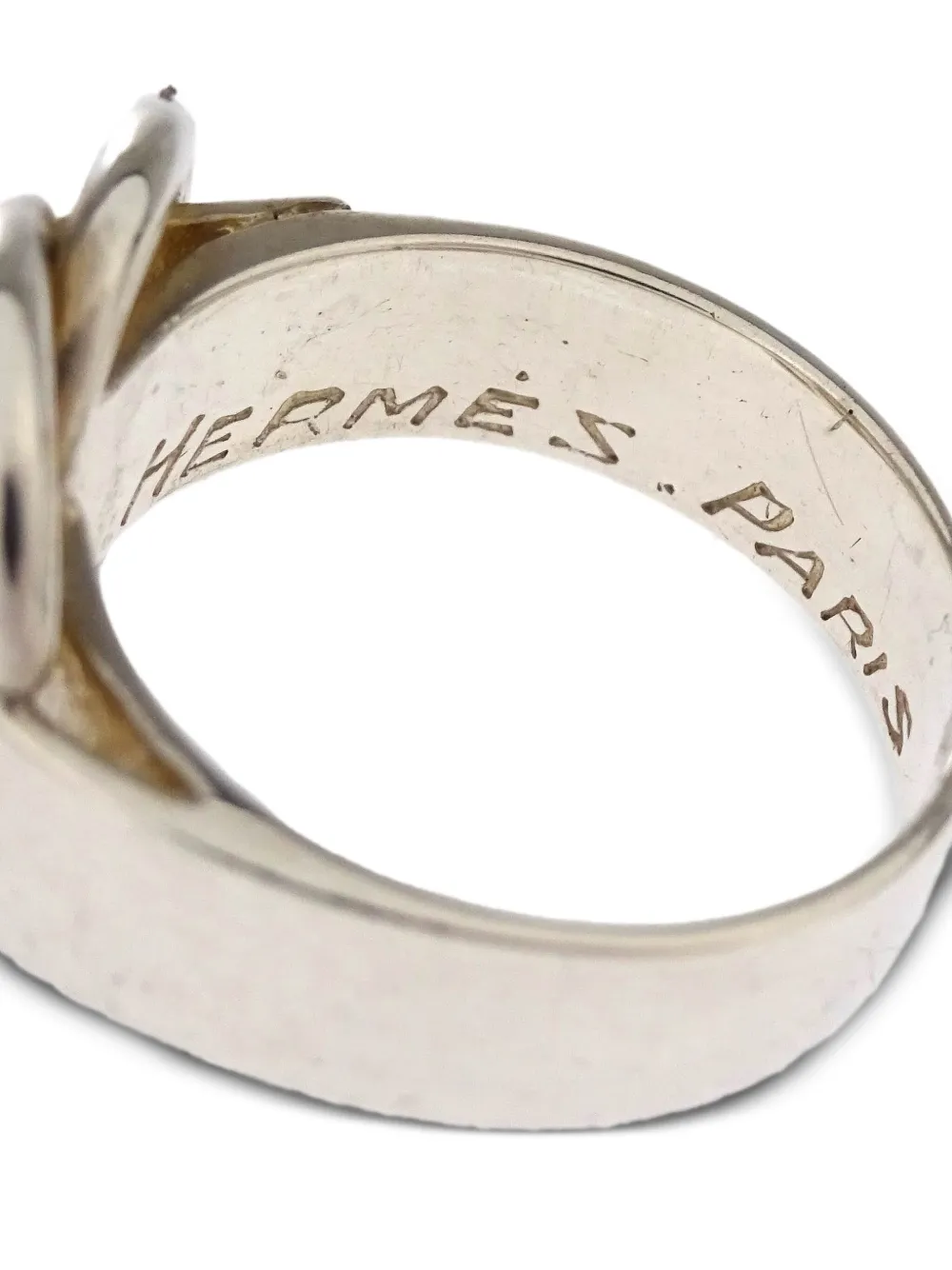 Pre-owned Hermes 1990 Deux Anneaux Ring In Silver