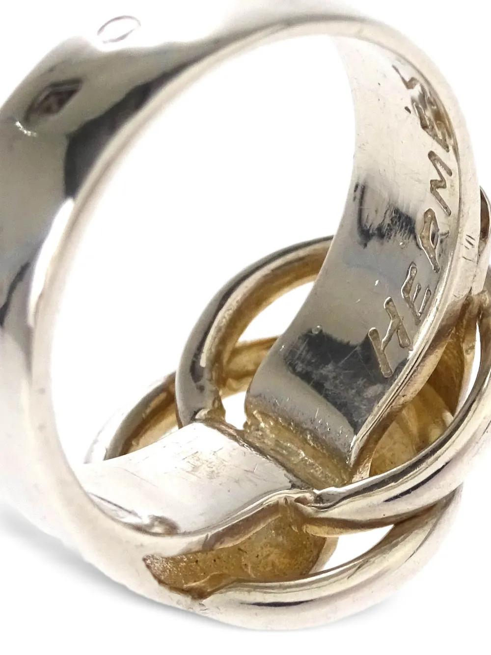 Pre-owned Hermes 1990 Deux Anneaux Ring In Silver