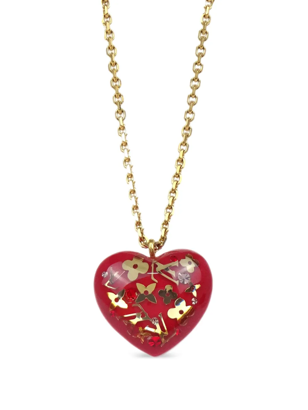 Pre-owned Louis Vuitton 2009 Inclusion Heart Necklace In Red