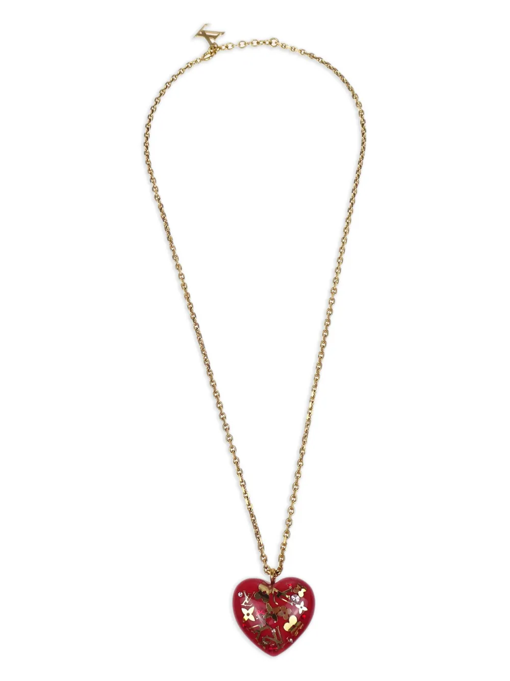 Pre-owned Louis Vuitton 2009 Inclusion Heart Necklace In Red