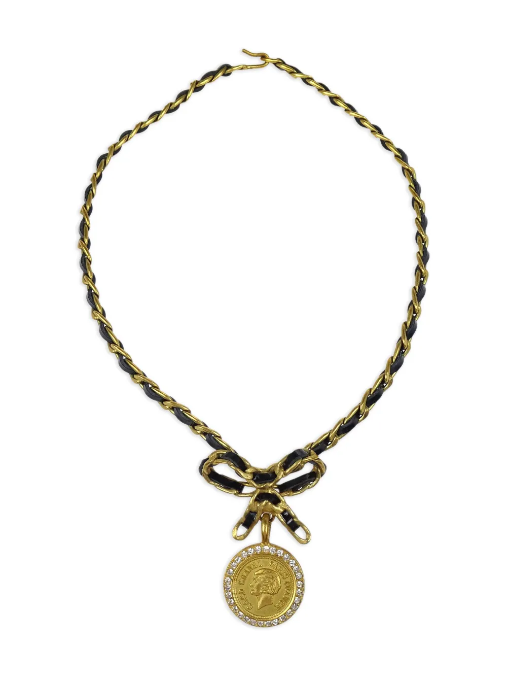 1995 bow-detail medallion-pendant choker necklace