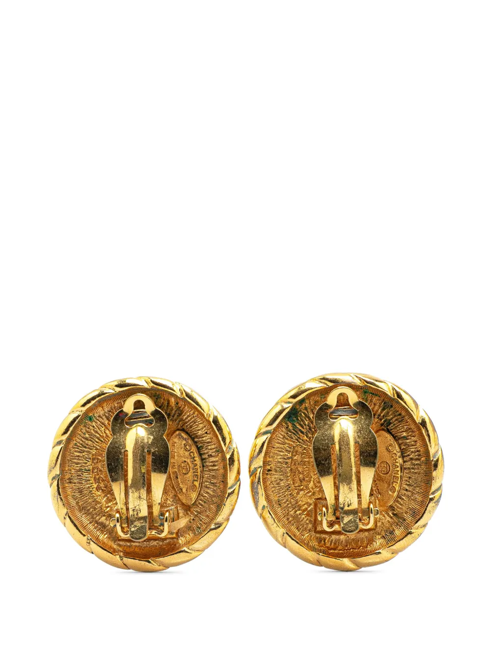 CHANEL Pre-Owned 1970-1980 Gold Plated CC Round Clip On Earrings costume earrings | Image 2