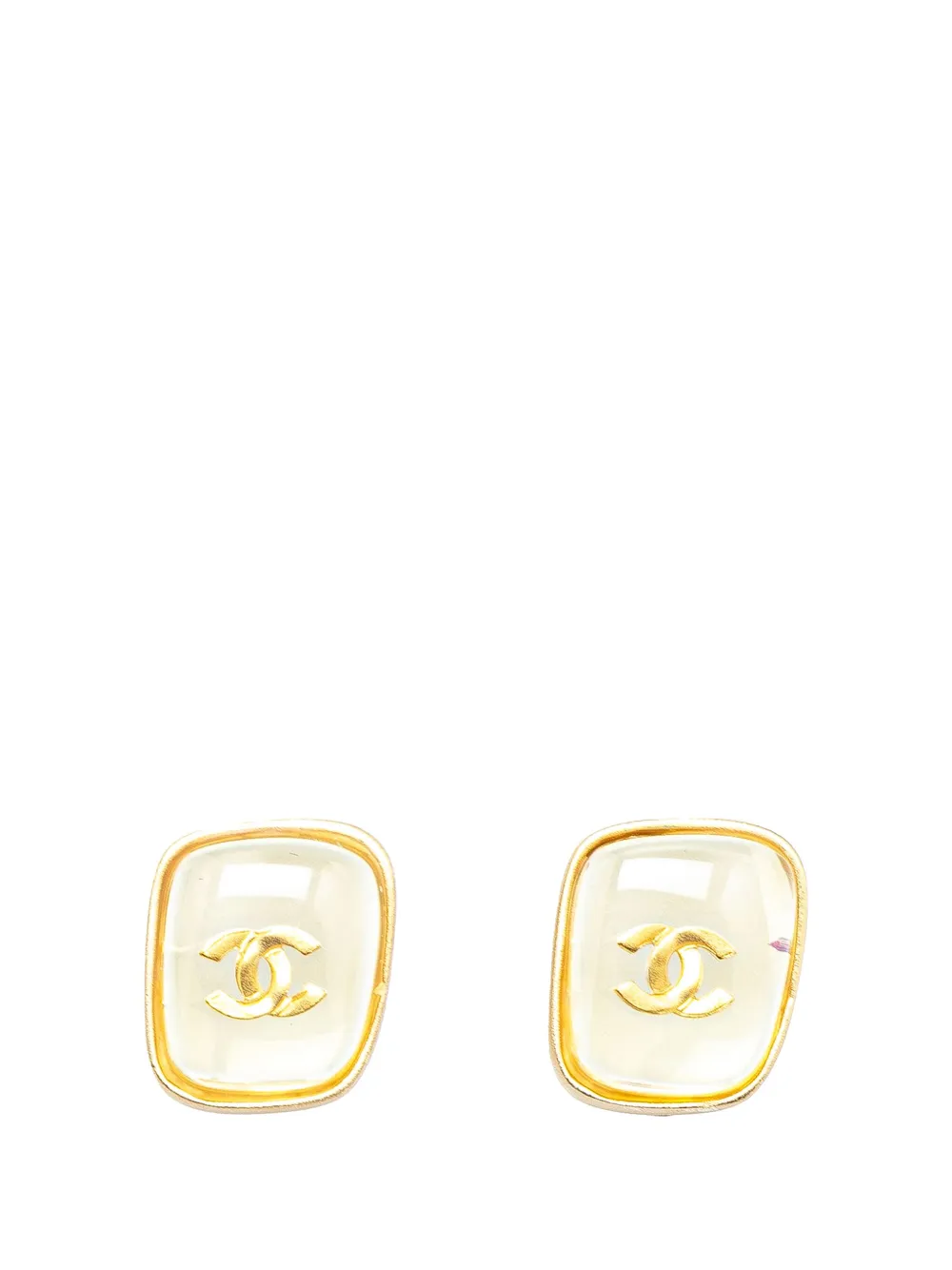 CHANEL Pre-Owned 2001 Gold Plated CC Resin Square Push Back Earrings CHANEL Pre-Owned 2001 Gold Plated CC Resin Square Push Back Earrings
