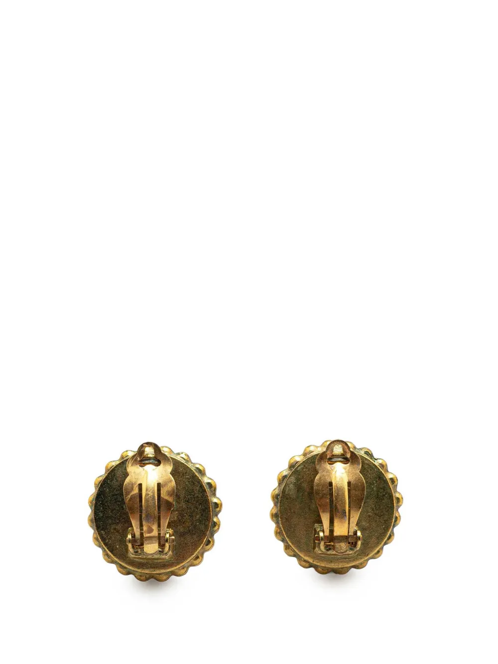 CHANEL Pre-Owned 1994 Gold Plated Acrylic CC Button Clip on Earrings costume earrings | Image 2